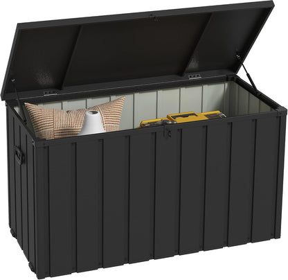  Outsunny Coffre De Rangement, Malle De Jardin, Capacité 450 L, Avec Poignée, Roulettes Et Vérin à Gaz, En Métal, 125,5 X 61,5 X 70 Cm, Gris Foncé