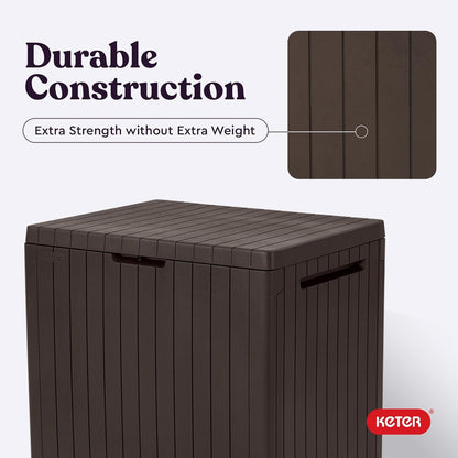  Keter City Boîte De Rangement En Résine Pour Meubles De Terrasse, Accessoires De Piscine Et Jouets D'extérieur Marron 30 Gallons