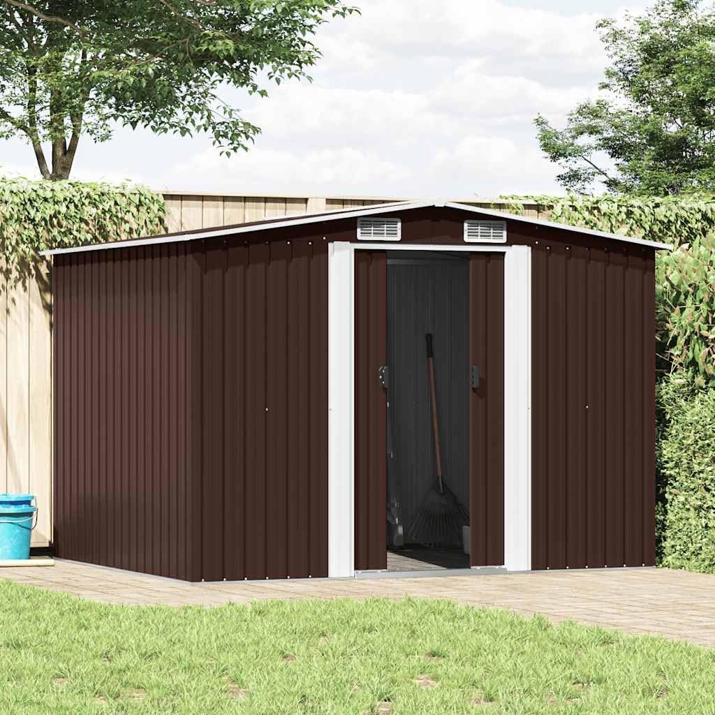  Abri De Rangement Extérieur En Métal Anthracite 257x205x178 Cm, Abri De Jardin Outillage Avec Doubles Portes Coulissantes Et 4 Aérations, Acier Galvanisé Résistant à La Corrosion
