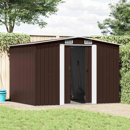  Abri De Rangement Extérieur En Métal Anthracite 257x205x178 Cm, Abri De Jardin Outillage Avec Doubles Portes Coulissantes Et 4 Aérations, Acier Galvanisé Résistant à La Corrosion