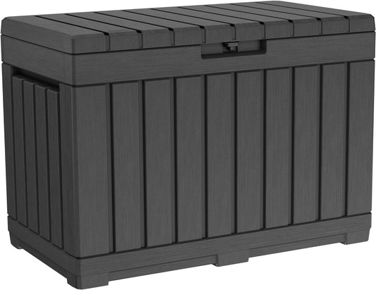  Keter Kentwood Boîte De Terrasse En Résine De 157 Litres - Organisation Et Rangement Pour Coussins De Terrasse, Coussins Décoratifs Et Outils De Jardin, Gris Foncé