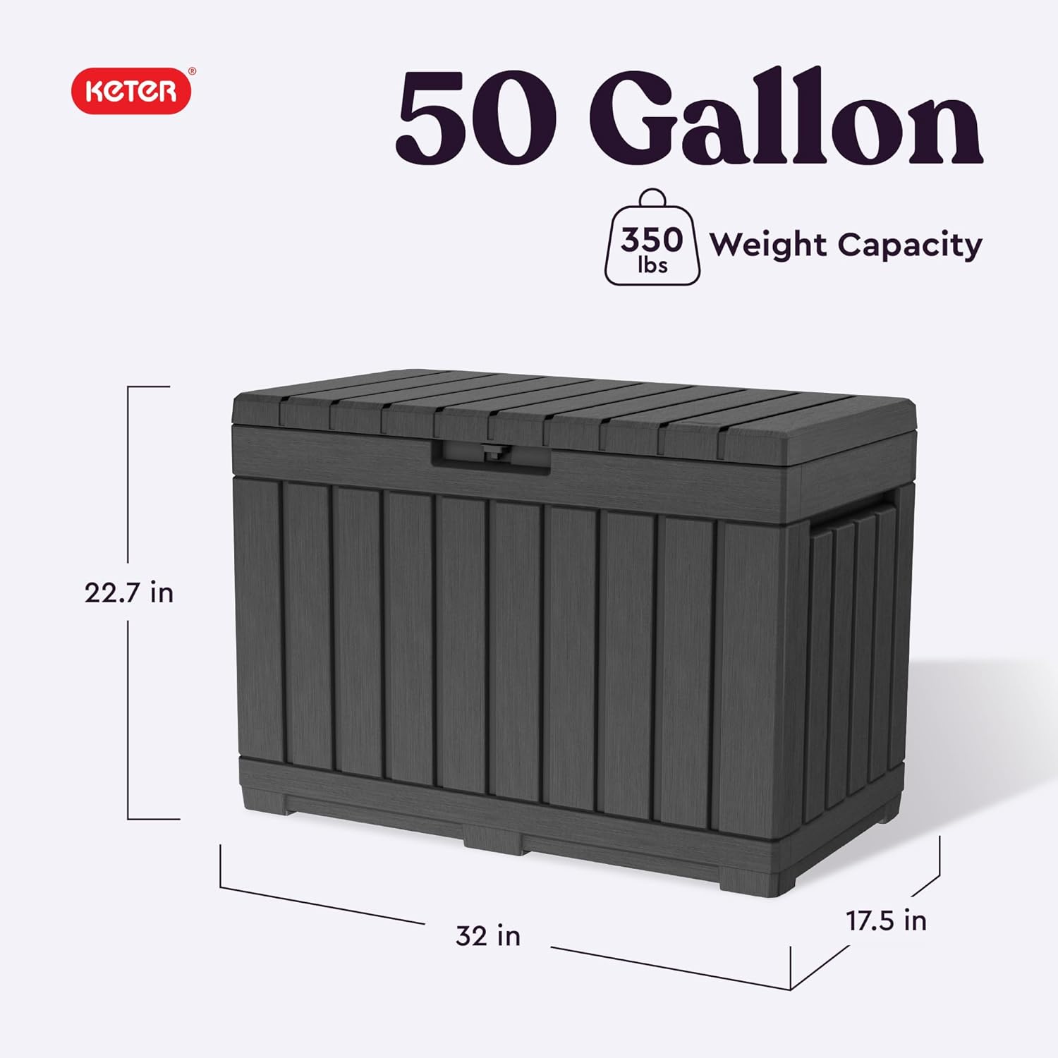  Keter Kentwood Boîte De Terrasse En Résine De 157 Litres - Organisation Et Rangement Pour Coussins De Terrasse, Coussins Décoratifs Et Outils De Jardin, Gris Foncé