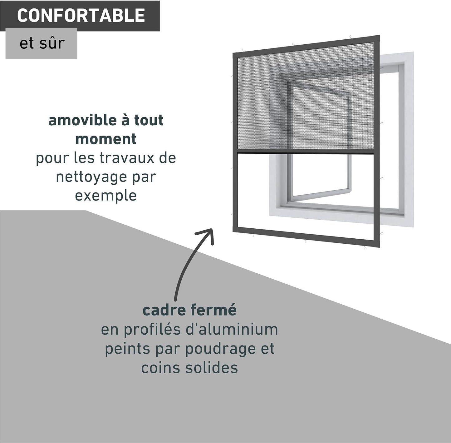  Windhager Ultra-Flat Premium Pleated Window Mosquito Net Charcoal Grey 130 X 150 Cm