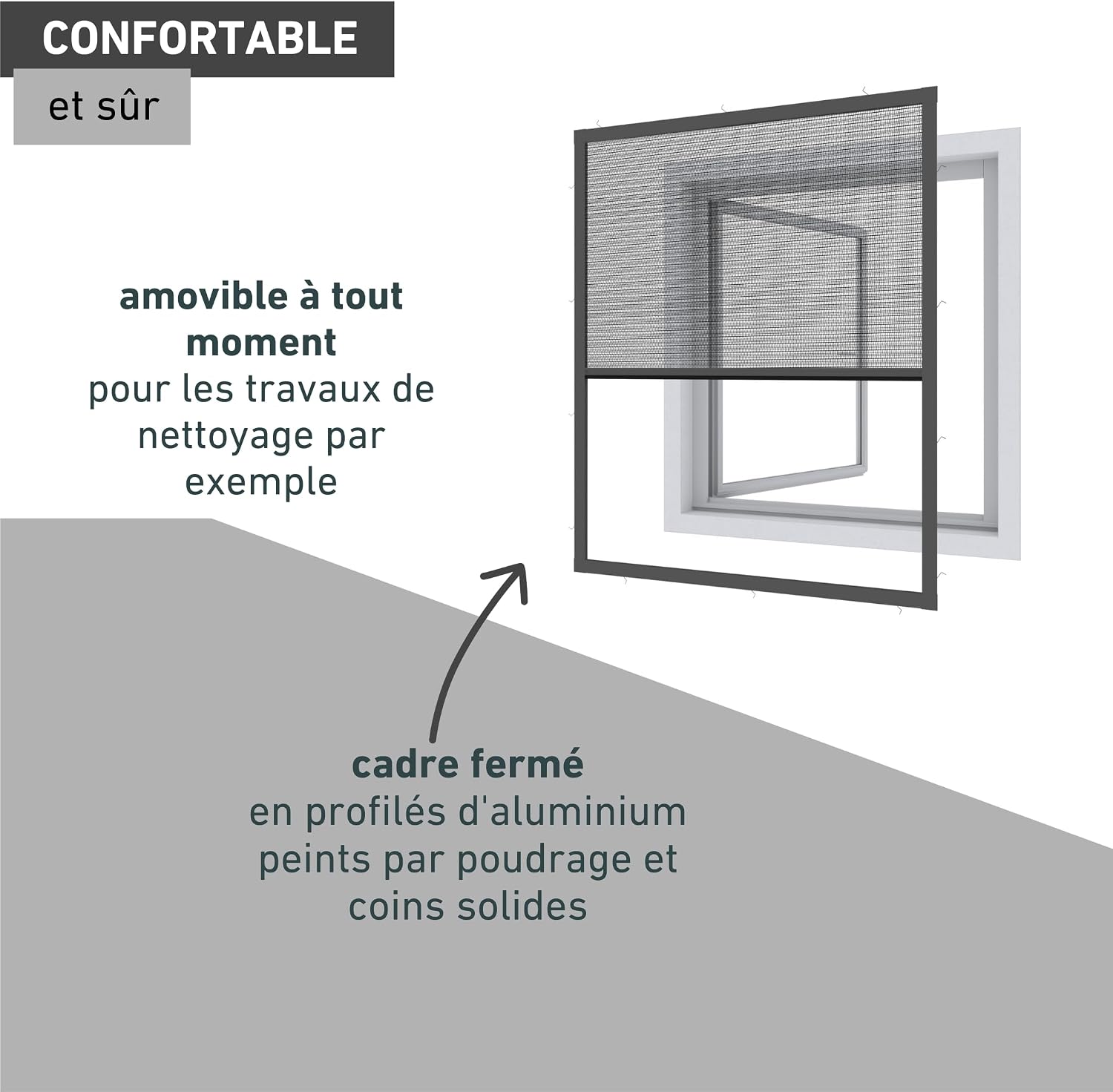  Windhager Ultra-Flat Premium Pleated Window Mosquito Net Charcoal Grey 130 X 150 Cm