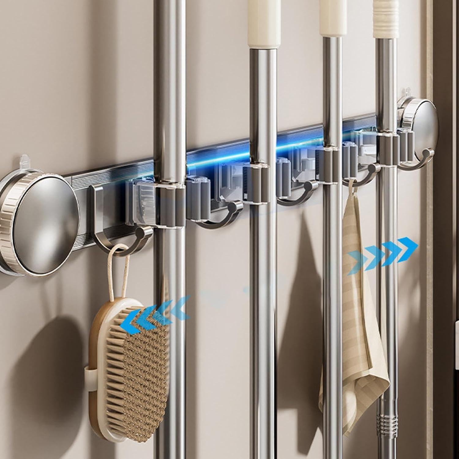  Support Pour Balais Et Serpillères | Support Renforcé Robuste Et Inoxydable - Organisateur D'Outils De Nettoyage Domestique | Pour Maison, Bureau, Appartement, Chambre, Salon Et Salle De Bain