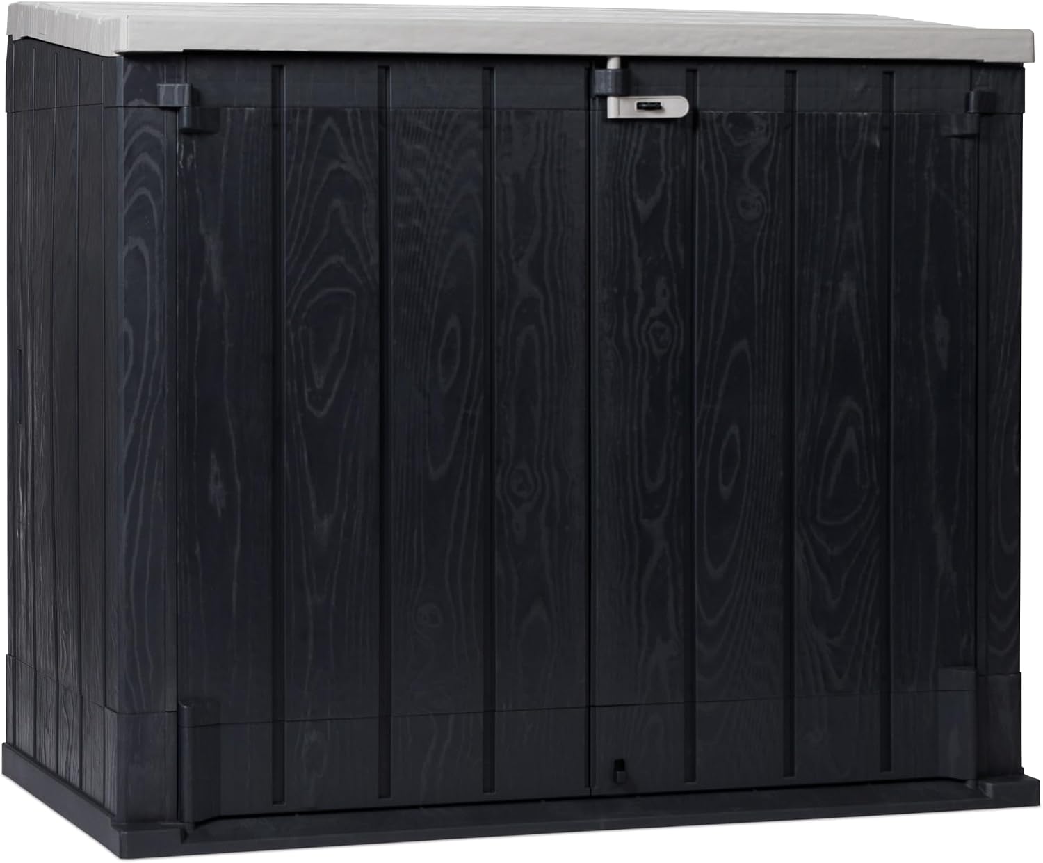  Toomax Stora Way Plus XL Coffre De Rangement Extérieur En Polypropylène Recyclé Avec Effet Bois, Couleur Anthracite/Gris Taupe