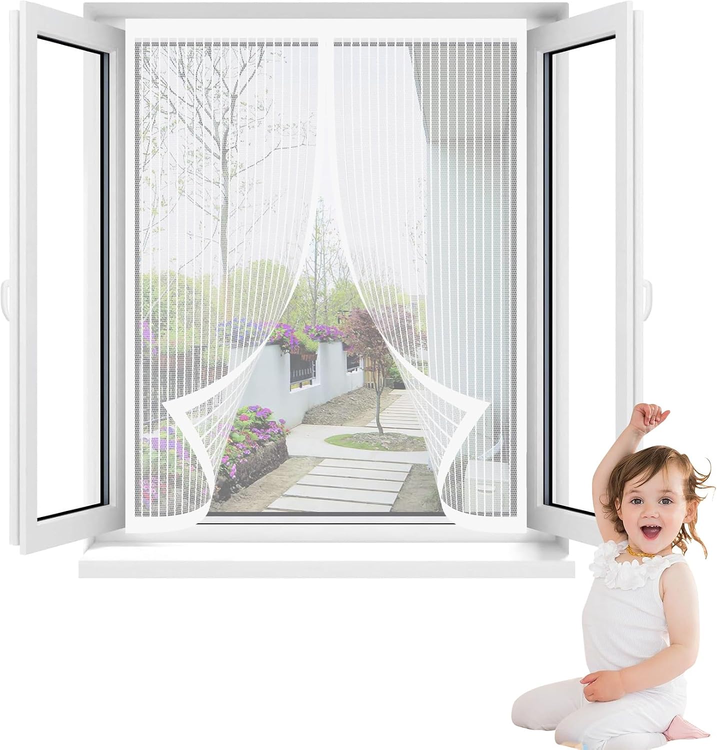  Window Mosquito Net 48 X 58 Cm Automatically Closed Magnetic Mosquito Net Curtain With Strip For Corridors Patio, White