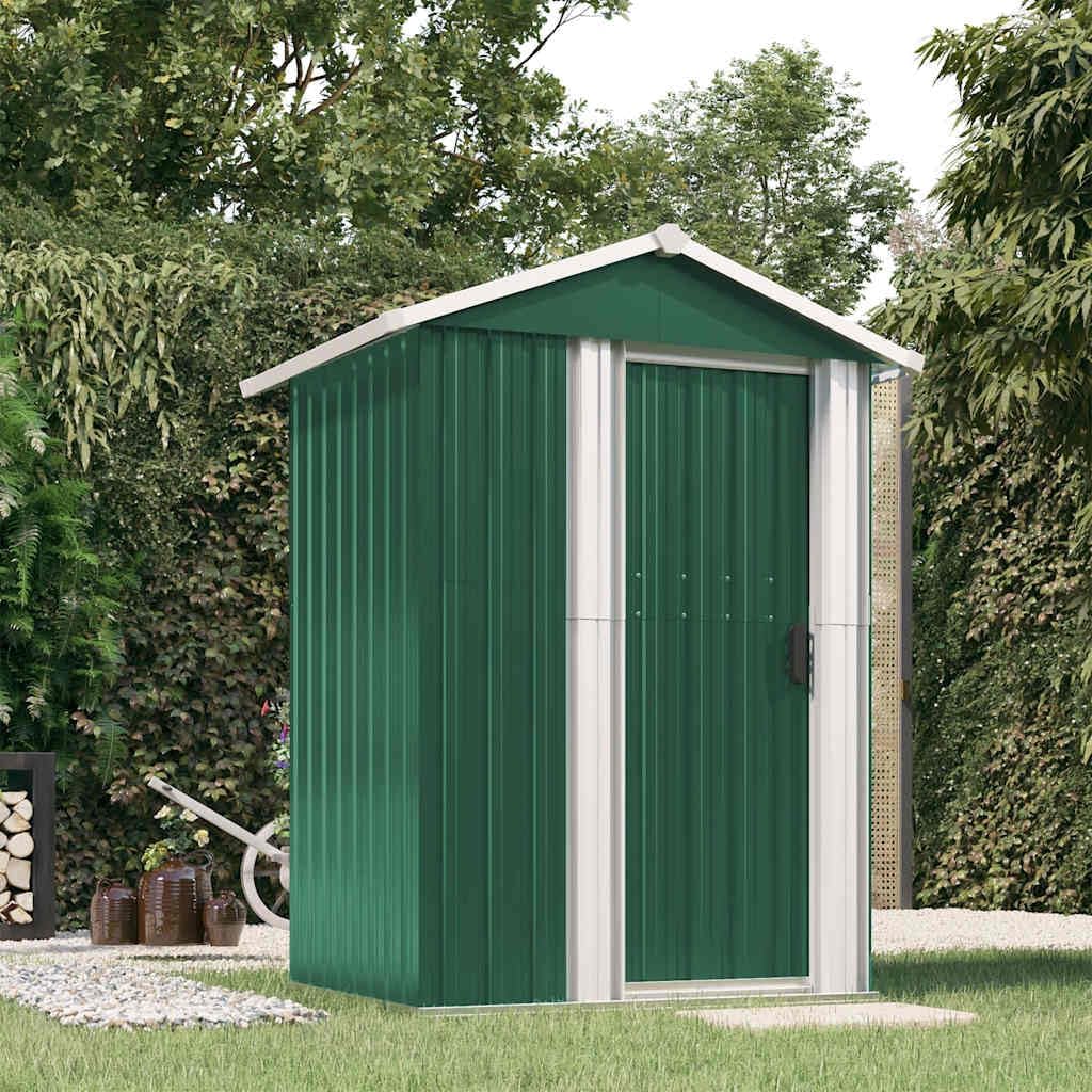  Abri à Outils Vert En Acier Galvanisé - 126 X 97,5 X 177 Cm - Verrouillable - Avec Espace De Rangement Pour Outils De Jardin, Vélo, Poubelle, Terrasse, Extérieur