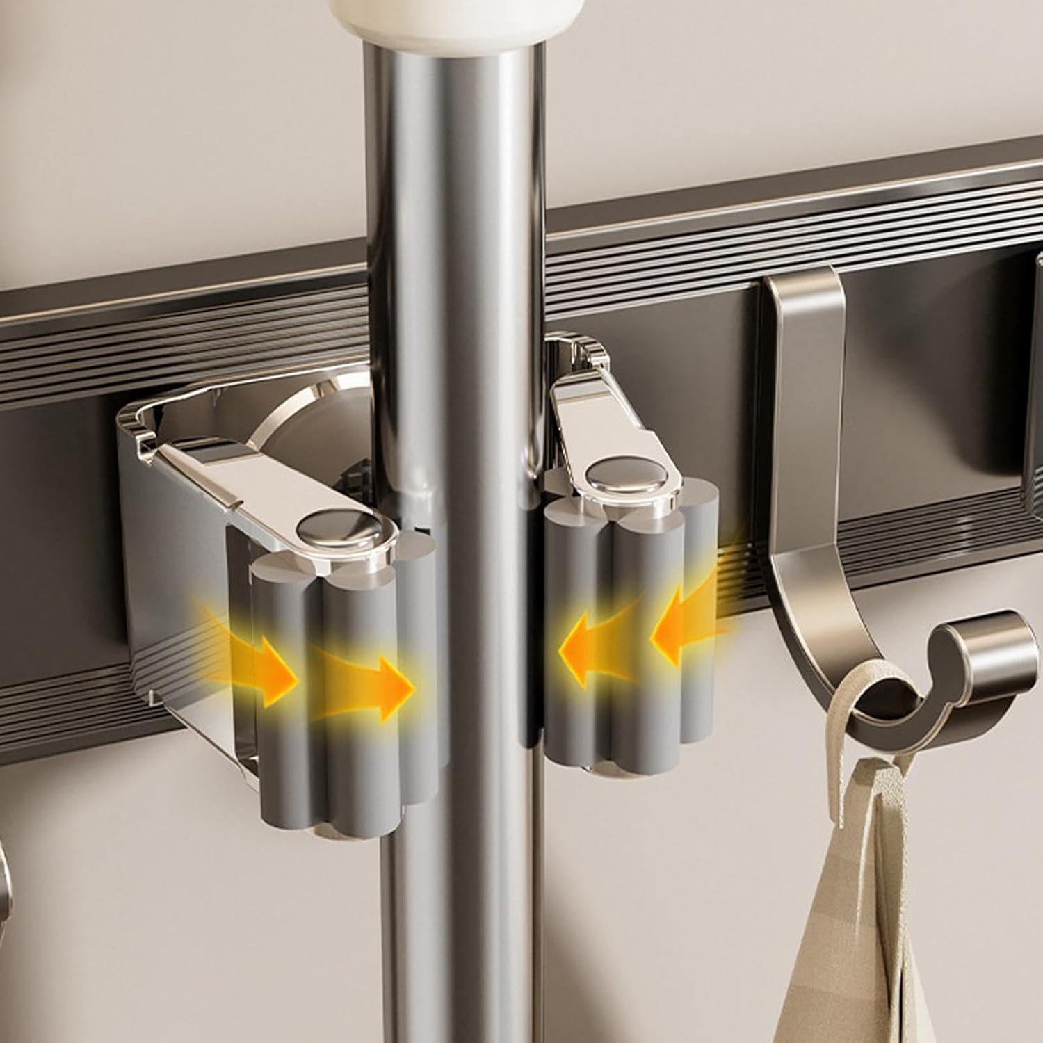  Support Pour Balais Et Serpillères | Support Renforcé Robuste Et Inoxydable - Organisateur D'Outils De Nettoyage Domestique | Pour Maison, Bureau, Appartement, Chambre, Salon Et Salle De Bain