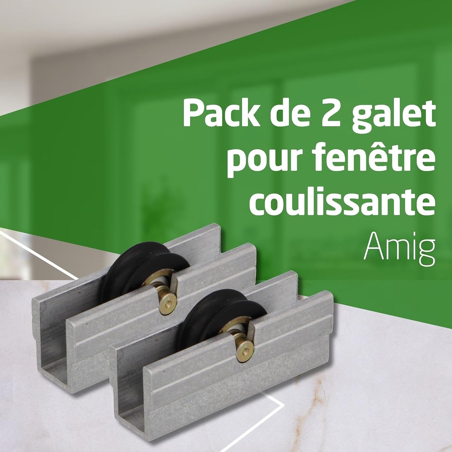  Amig - Roulement Fenêtre Coulissante | Lot De 2 Unités | Taille 39 X 14 Mm | Boîtier Métallique Et Roulement à Billes | Conçu Pour Les Fenêtres Coulissantes | Aluminium