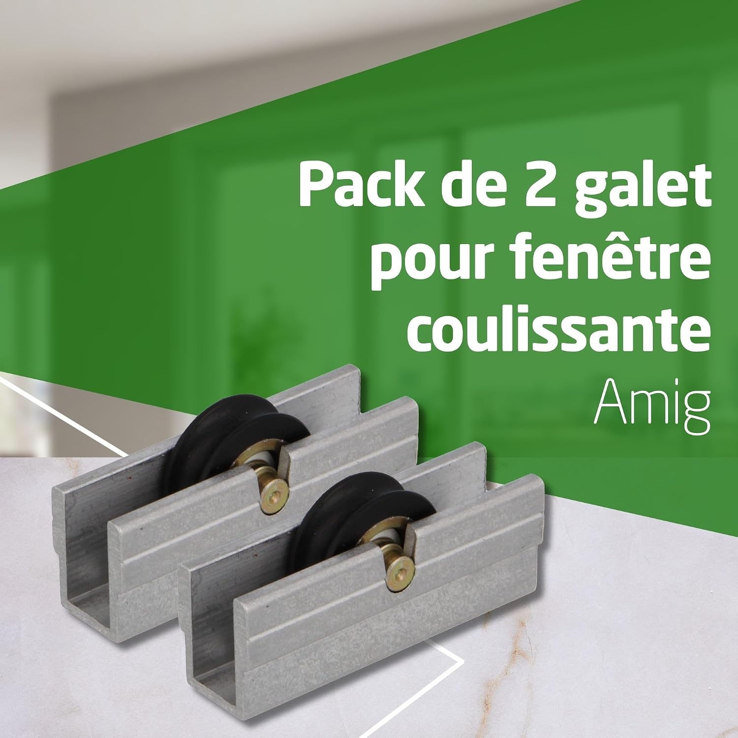  Amig - Roulement Fenêtre Coulissante | Lot De 2 Unités | Taille 39 X 14 Mm | Boîtier Métallique Et Roulement à Billes | Conçu Pour Les Fenêtres Coulissantes | Aluminium