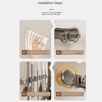  Porte-Balai - Rack Mural Utilitaire Ventouse Robuste Et Antirouille - Organisateur Mural Pour Balais Et Rangement - Pour Utilisation Intérieure Maison Dortoir Appartement Chambre Salon Et Salle De