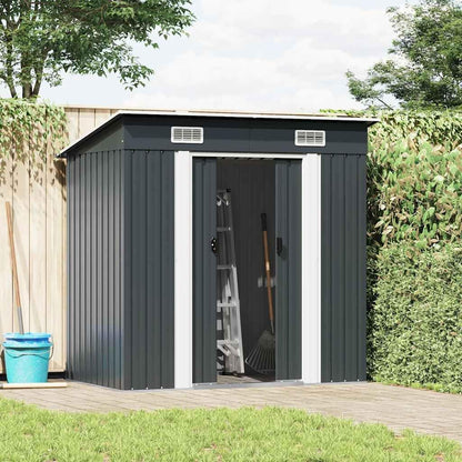  Abri De Jardin En Acier Galvanisé Anthracite Avec Ventilation, Doubles Portes Coulissantes Et Pièces Prédécoupées Pour Rangement Outils Et Matériel Extérieur