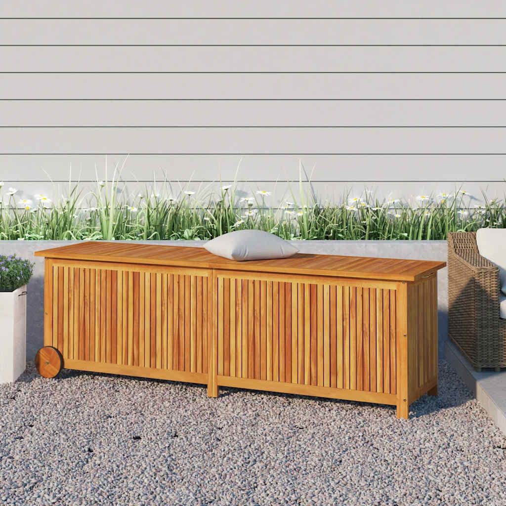  Coffre De Jardin En Bois D'acacia Massif - 113 X 50 X 58 Cm - Avec Roulettes - Résistant Aux Intempéries - Coffre De Rangement Pour Balcon, Terrasse, Extérieur