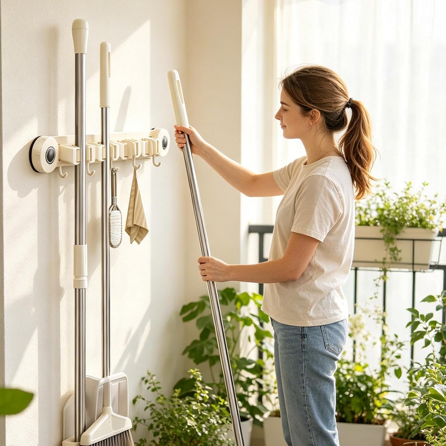  Générique Support Pour Balais Et Serpillères - Support Renforcé Robuste Et Inoxydable - Organisateur Mural Pour Balais Et Rangement,Pour Maison, Bureau, Appartement, Chambre, Salon Et Salle De Bain