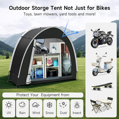  Tente De Rangement Extérieur Imperméable, Abri Pour Vélos Et Motos Avec Fermeture Éclair Métal & Fenêtre D'Aération, Protection Tout Temps Pour Outils De Jardin(Brown)
