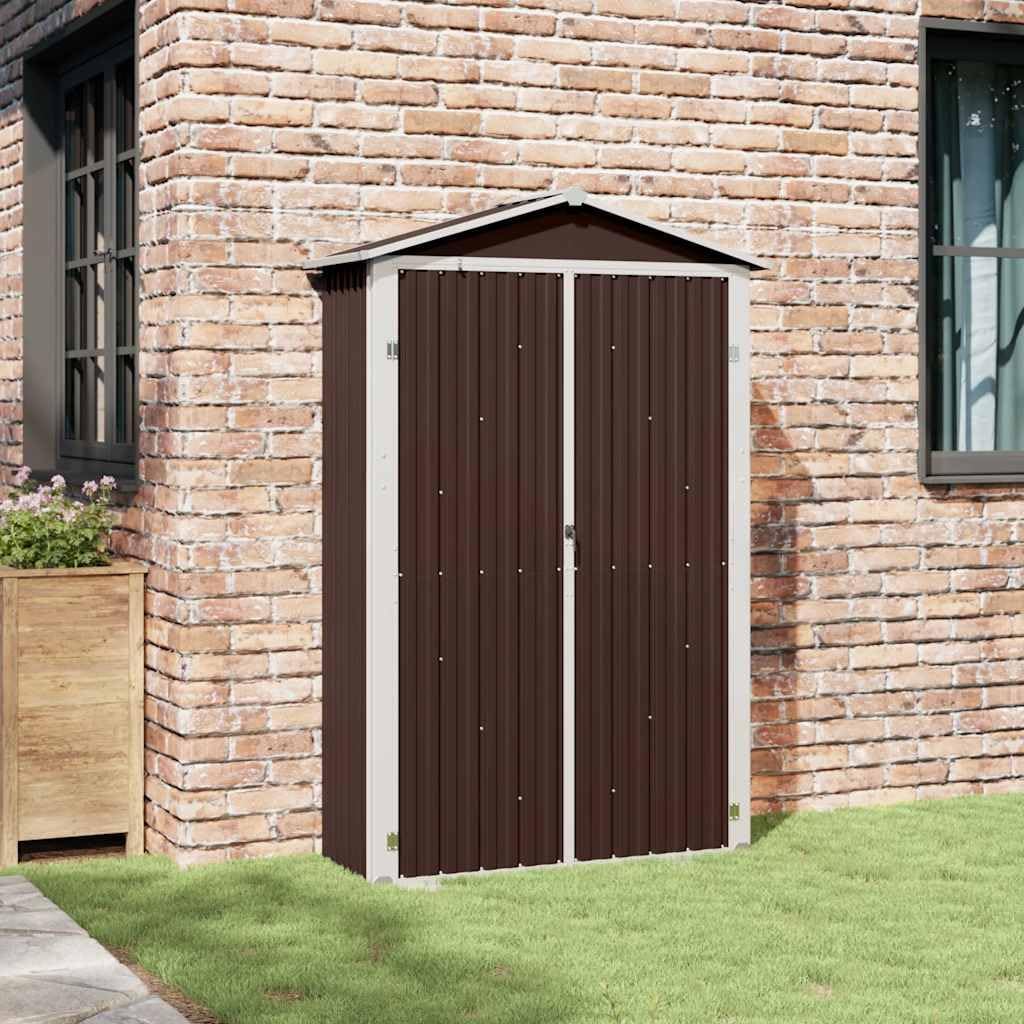  Abri De Jardin Marron 116x45x175 Cm En Acier Galvanisé Pour Rangement Extérieur D'outils Et Mobilier De Jardin, Avec étagères Et Aérations