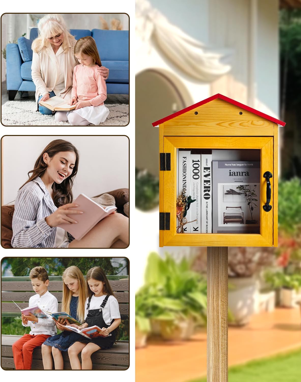  Little Library Box Outdoor – Petite Boîte à Littérature En Bois Avec Toit Rouge Pour Partager Des Livres, De La Littérature Et Des Journaux Dans Les Quartiers, Les Communautés Et Les écoles