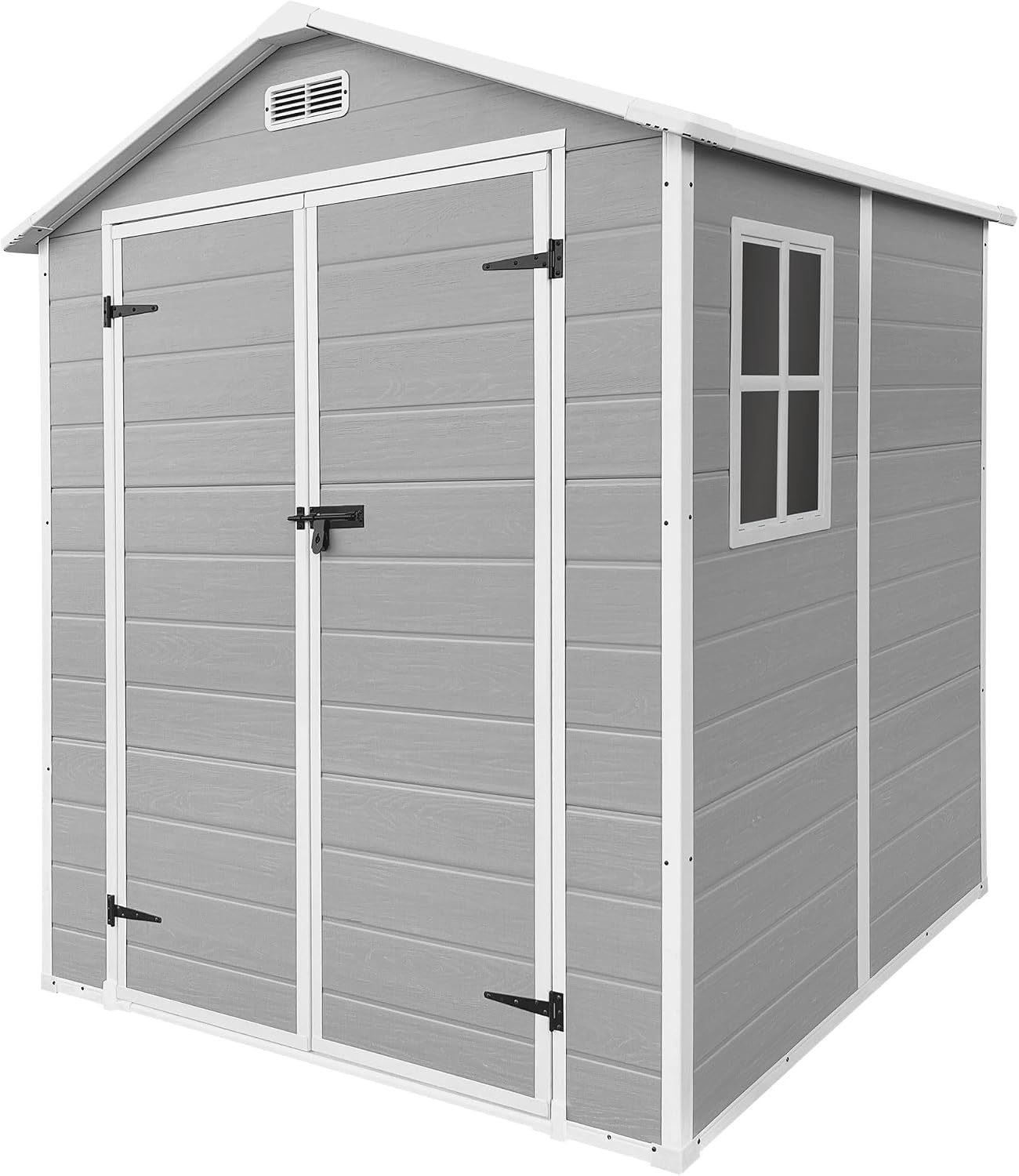  ECD Germany Abri De Jardin Avec Plancher En Résine PP 5m³ Gris Clair, Toit Double Pente, Fenêtre, Porte Double, Ventilation, Cabane De Rangement Extérieur 151x182x220 Cm, Résistant Aux Intempéries
