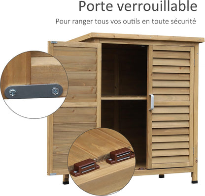  Outsunny Armoire De Jardin Abri Jardin Remise Pour Outils Sur Pied Dim. 87L X 46,5l X 96,5H Cm étagère Portes Persiennes Toit Bitumé Jaune