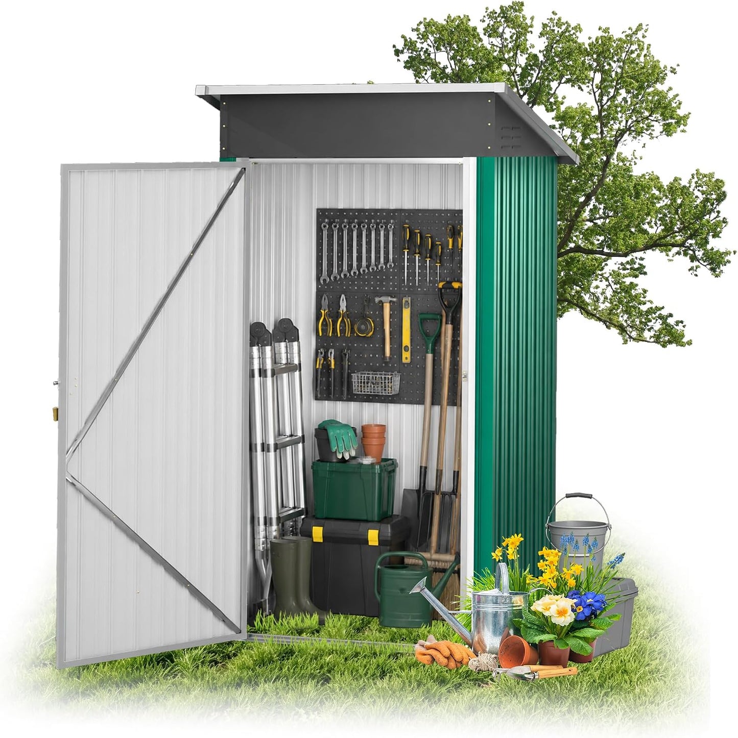  UISEBRT Abri De Jardin En Métal, 1,5 M³, 108 X 91 X 185 Cm, Résistant Aux Intempéries, Avec Toit Incliné Et Ouvertures D'aération, Abri De Jardin Verrouillable Pour Outils De Jardin, Outils Et