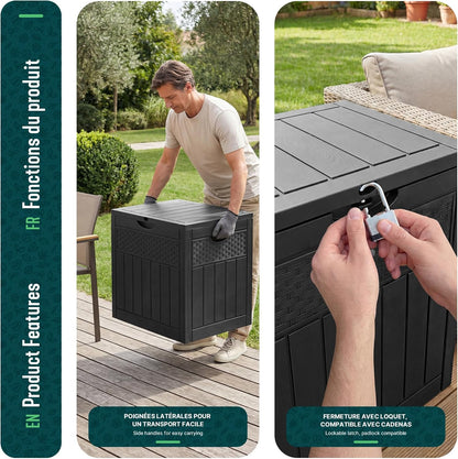  Vounot® Coffre De Rangement Extérieur 126L Boîte De Jardin Étanche Anti UV Couvercle Verrouillable Avec Poignées Encastrées 56 X 43 X 53 Cm Pour Jardin Terrasse Balcon Piscine Effet Polyrotin Noir