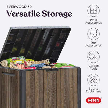  Keter Signature Everwood – Boîte De Rangement D'extérieur En Résine Et Table D'appoint Pour Meubles De Terrasse Pour Accessoires De Piscine Et De Jardin, Noyer