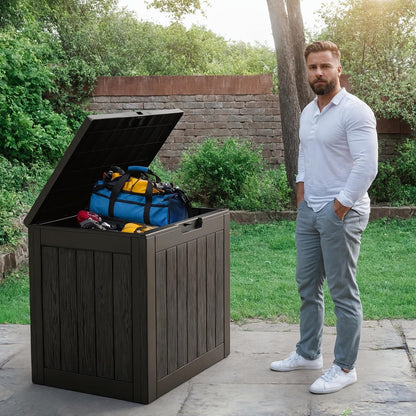 GENERIC Coffre De Rangement Extérieur De 35 Gallons, En Résine De Haute Qualité Avec Grain De Bois Réaliste, Grande Capacité Et Résistant Aux Intempéries, Facile à Installer White