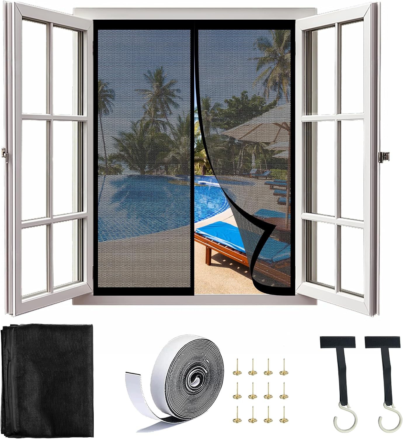  Magnetic Mosquito Net Door Window 85 X 111 Cm Without Punch For Magnetic Mosquito Net Without Drilling Easy To Install For Doors And Windows, White