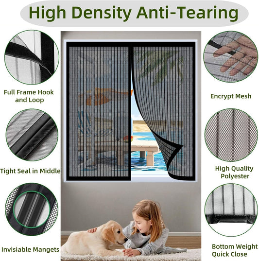  Moustiquaire Magnétique Pour Fenetre 138 X 67 Cm Puissants Aimants, Anti Insecte Moustiquaire De Balcon Sans Perçage, Avec Bande Magique Pour Chambre Salon Cuisine, Noir