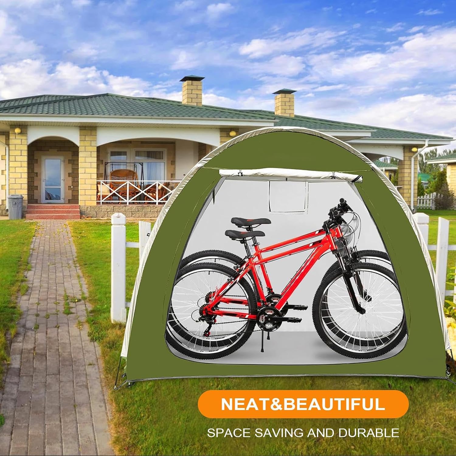 GENERIC Tente De Vélo, Housse De Moto Pour Extérieur, Tente De Rangement De Vélo Résistante Aux Intempéries Extérieure Avec Accès Double Face Pour Jardin Terrasse Et Arrière-Cour
