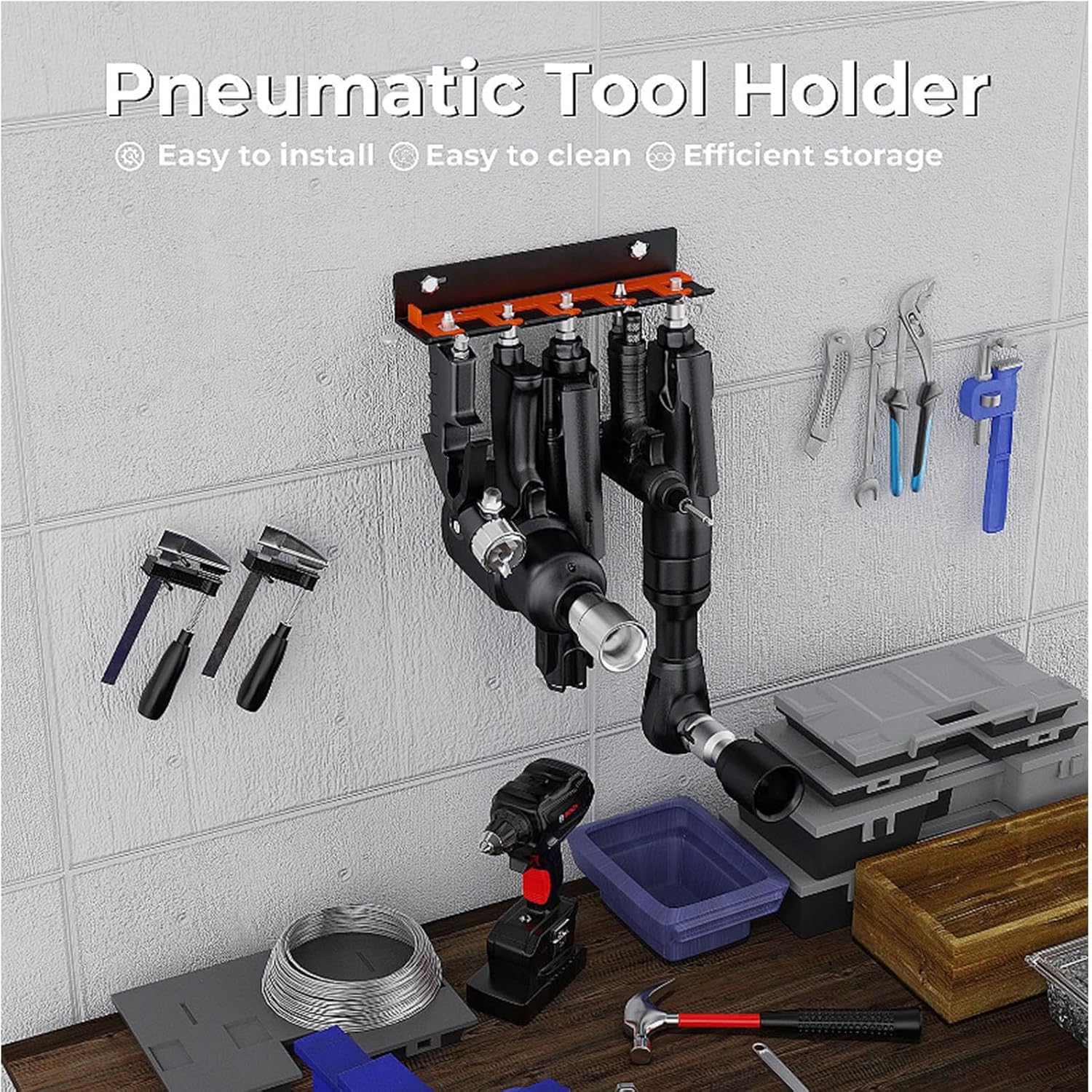  Organisateurs Muraux Sécurisés Pour Outils Pneumatiques Avec 5 Emplacements Coulissants En Métal Pour Un Rangement Sécurisé Et Efficace