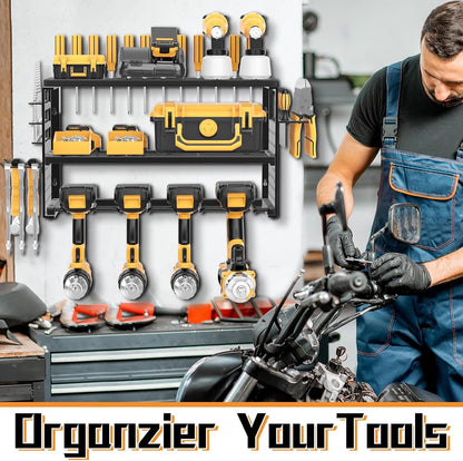  Support Mural Pour Outils électriques, Capacité De Charge De 68 Kg Avec 4 Supports De Perceuse, étagère Utilitaire à 3 Couches Pour Rangement De Garage Et D'atelier (noir)