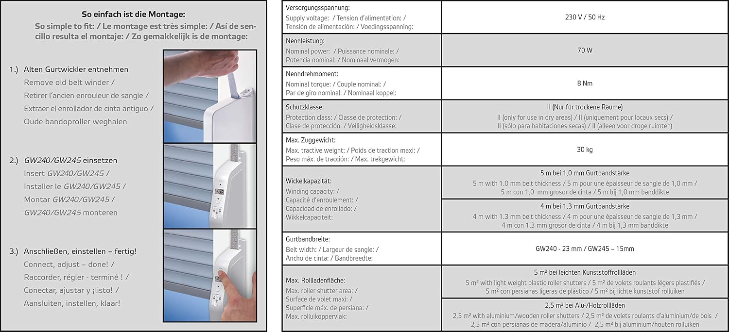  SuperRollo GW240 SR10240 Electric Strap Reel For Screen And Comfort, Roller Shutter, Maximum Load 30 Kg, For 23 Mm Strap