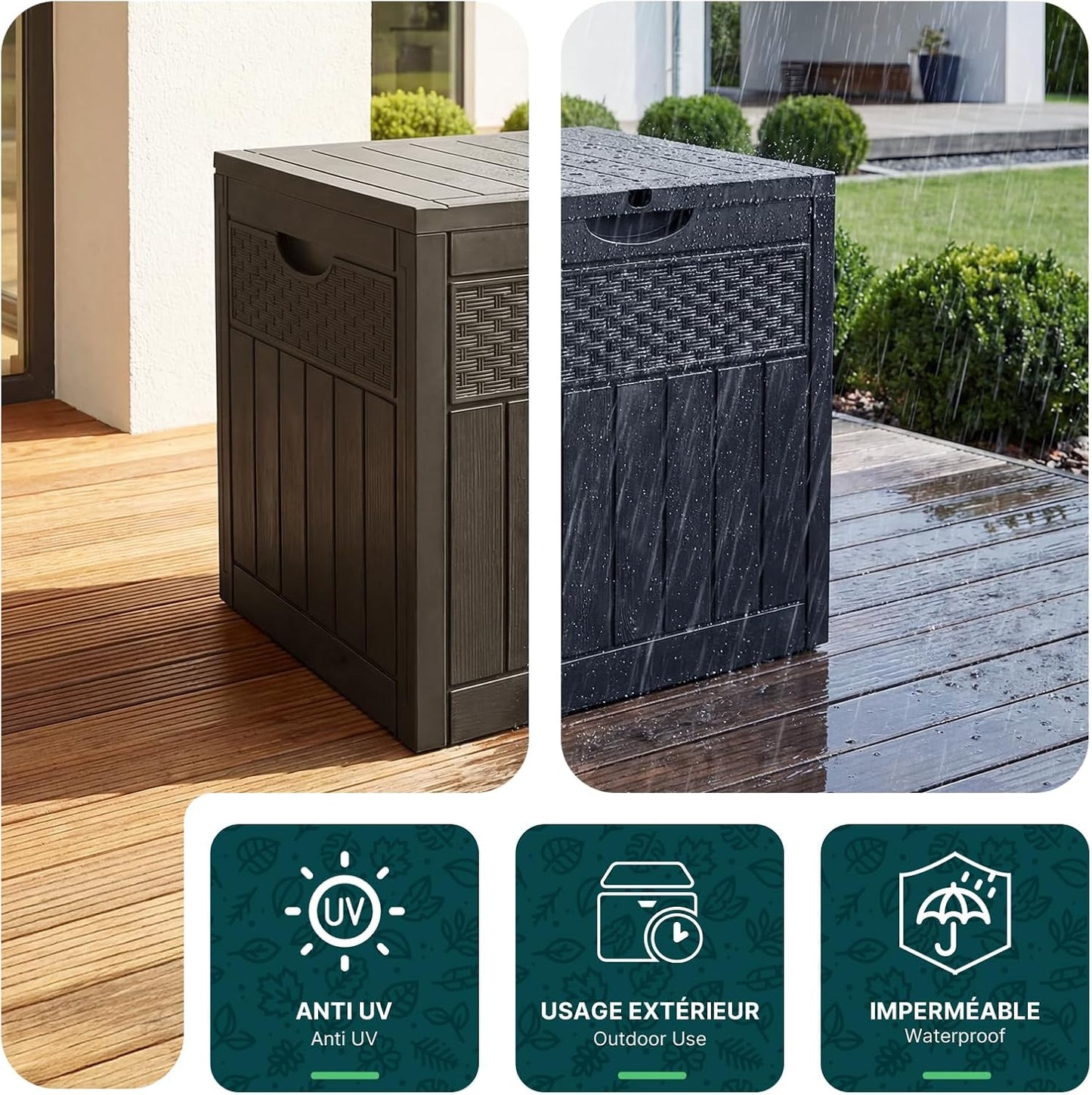  Vounot® Coffre De Rangement Extérieur 126L Boîte De Jardin Étanche Anti UV Couvercle Verrouillable Avec Poignées Encastrées 56 X 43 X 53 Cm Pour Jardin Terrasse Balcon Piscine Effet Polyrotin Noir