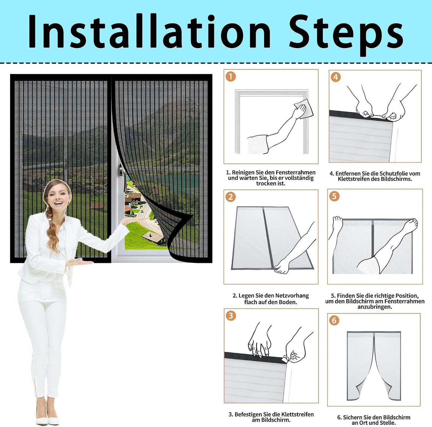  Window Mosquito Net 127 X 139 Cm Magnetic Automatic Closing No Drilling For Home Windows, White