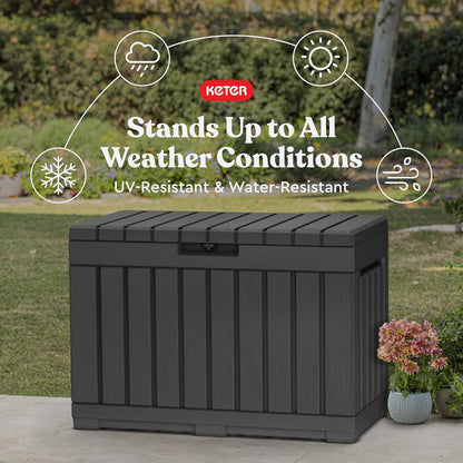  Keter Kentwood Boîte De Terrasse En Résine De 157 Litres - Organisation Et Rangement Pour Coussins De Terrasse, Coussins Décoratifs Et Outils De Jardin, Gris Foncé