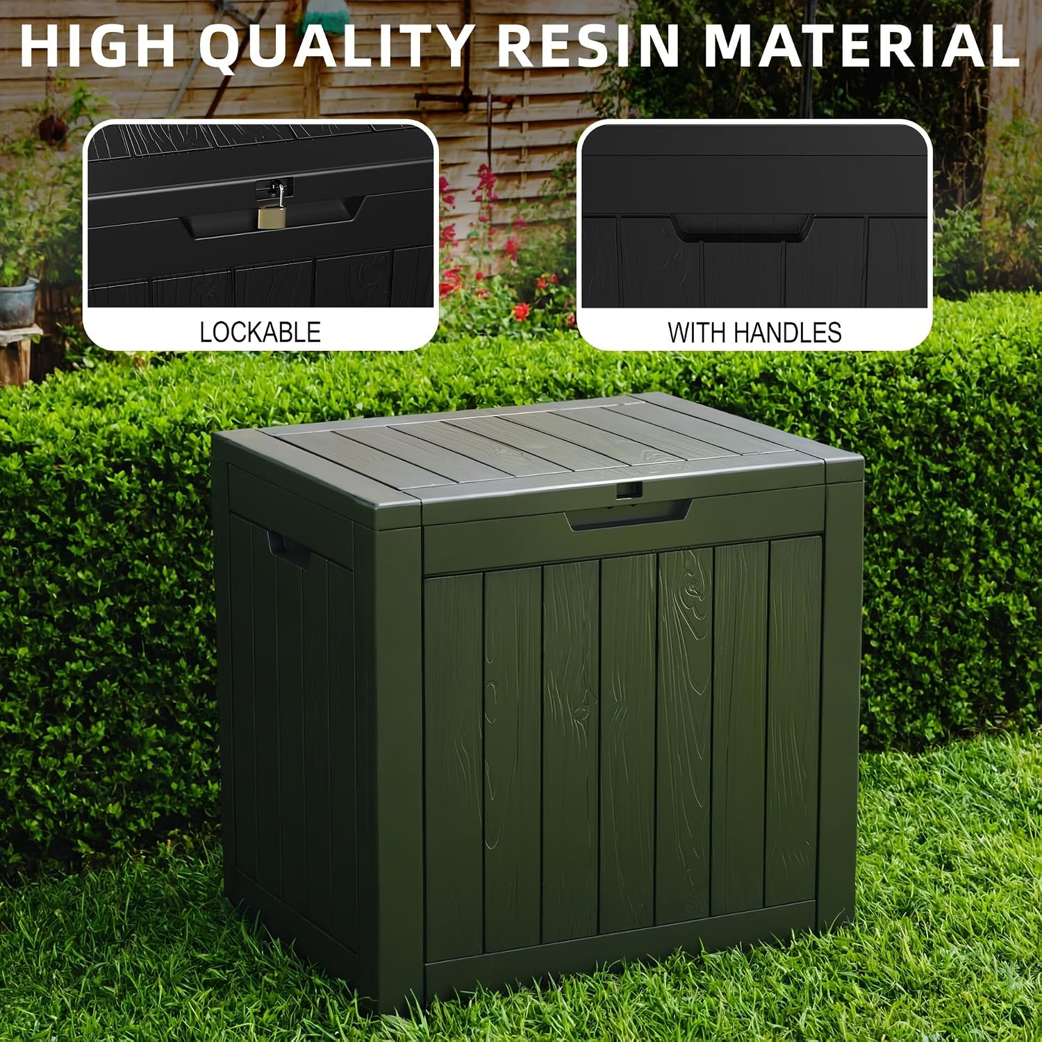 GENERIC Coffre De Rangement Extérieur De 35 Gallons, En Résine De Haute Qualité Avec Grain De Bois Réaliste, Grande Capacité Et Résistant Aux Intempéries, Facile à Installer White