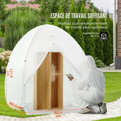  VEVOR Abri De Peinture En Aérosol Portable, Tente De Peinture 152x152x178 Cm, Cabine De Peinture Avec Plancher Intégré, Fenêtre D'Échappement Et Sac De Rangement, Pour Pulvérisation De Peinture Meuble