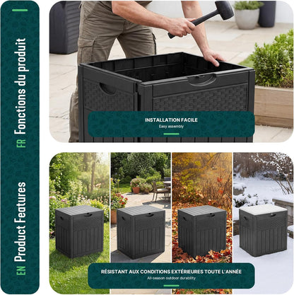  Vounot® Coffre De Rangement Extérieur 126L Boîte De Jardin Étanche Anti UV Couvercle Verrouillable Avec Poignées Encastrées 56 X 43 X 53 Cm Pour Jardin Terrasse Balcon Piscine Effet Polyrotin Noir