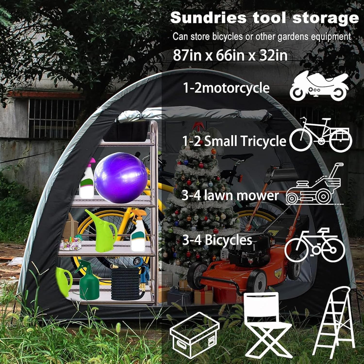 GENERIC Abri à Vélos, Tente De Rangement Extérieur Pour Vélos - Solution De Rangement Emboîtable Pour 2 à 5 Vélos Et Motos - Abri à Vélos Durable Et Imperméable - Tente à Vélos Violette Pour Une UTI