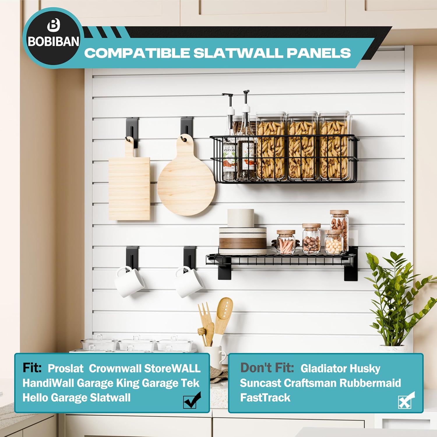  Lot De 24 Accessoires Pour Mur à Lattes En Métal, étagères Et Crochets, Kit De Rangement Mural à Lattes Robustes Pour Magasins, Garage Et Rangement De Pièce (noir, 24 Pièces)