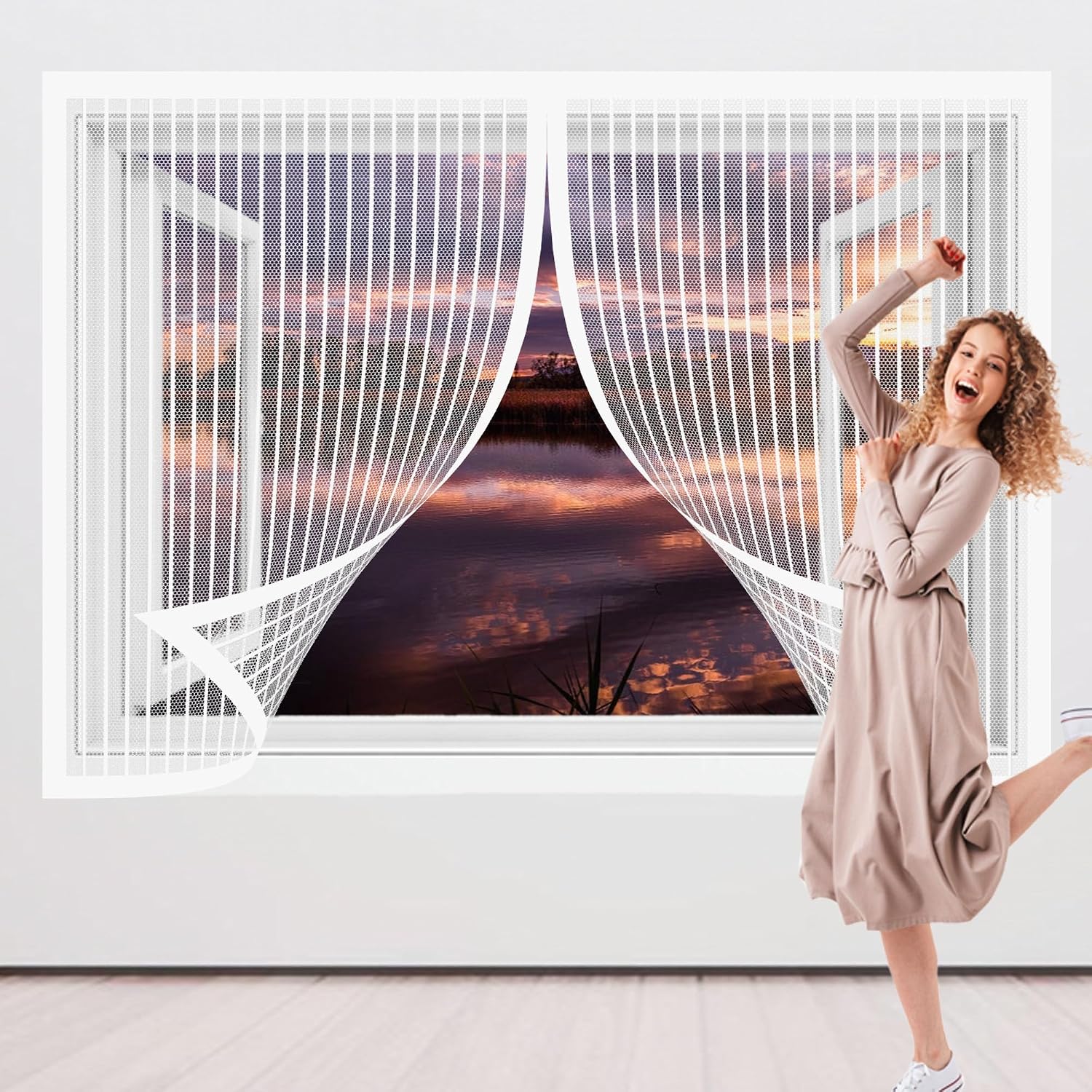  Mosquito Net For Windows 103 X 170 Cm No Drilling Magnetic Adsorption For Corridors Windows Patio, White