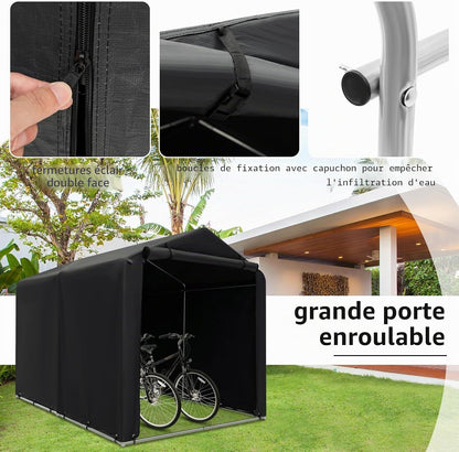  FANTASK Abri De Garage étanche Avec Porte Zippée Enroulable Et Cadre En Métal (Gris Foncé)