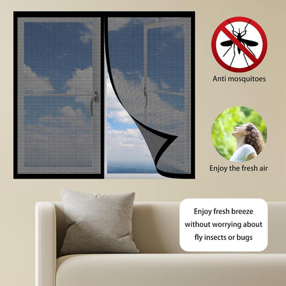  Moustiquaire Magnétique Pour Porte Fenêtre 143 X 126 Cm Anti-Mosquito Auto-Adhésif Rideau Sans Perçage Facile à Installer Pour Salon Fenêtre Balcon, Noir