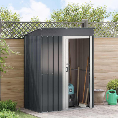  Cabanon De Jardin Métallique Anthracite 137x81x180 Cm, Abri De Jardin Rectangulaire Pour Extérieur, Remise Pratique Avec Rangement Pour Outils Et Pots, Design Moderne Et Durable