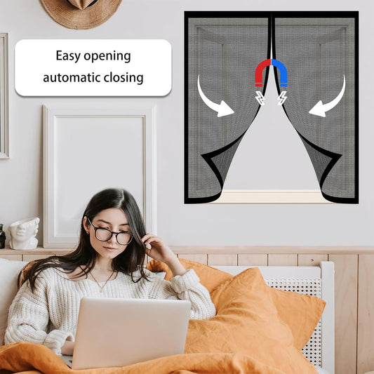  Insect Screen Window 152 X 119 Cm Anti-Mosquito Automatic Closed Door Curtain, No Drilling For Sliding Windows, White