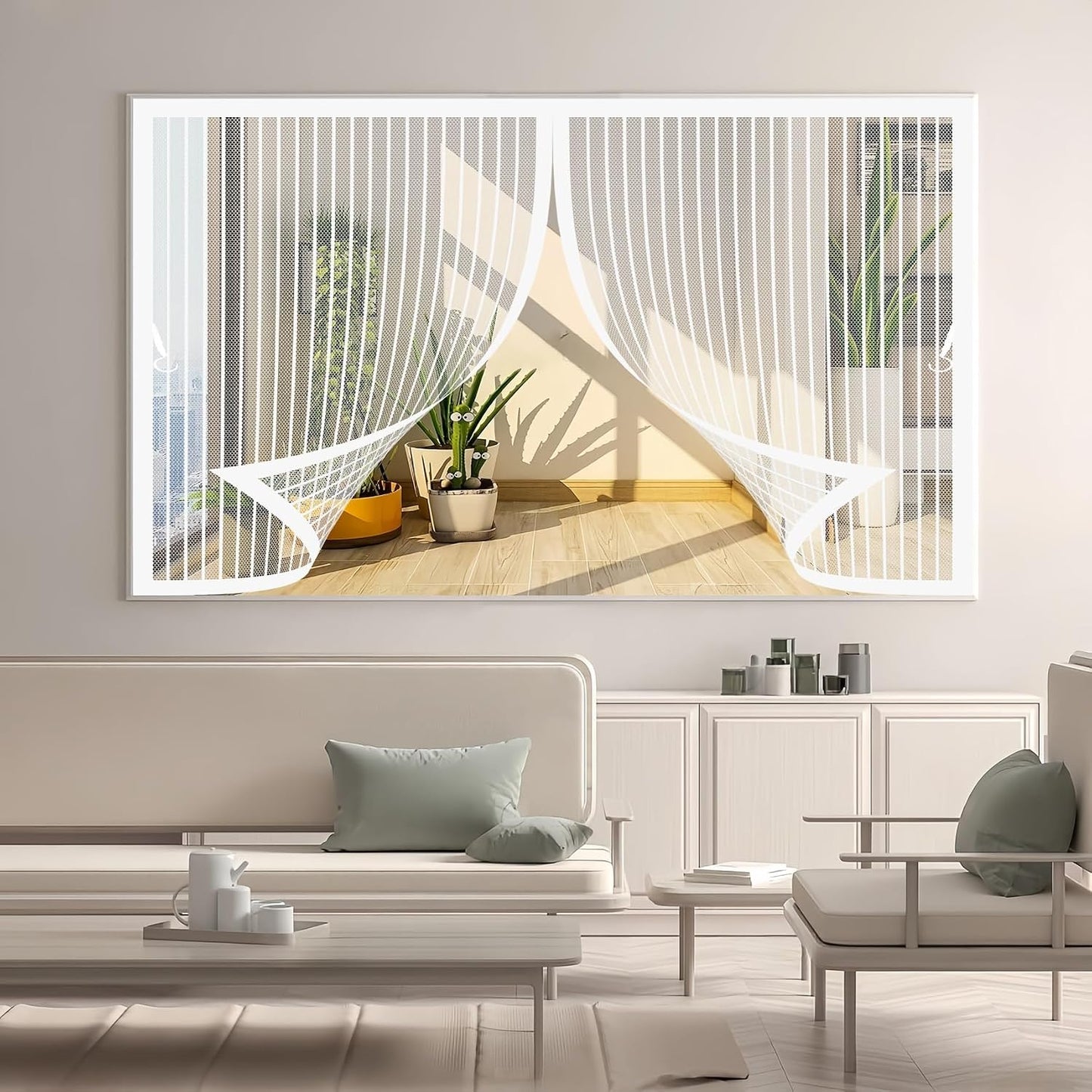  Mosquito Net Window Curtain 73 X 113 Cm (W X H) Anti-Mosquito Automatic Closing No Drilling Fine Mesh Made To Measure For Balcony Doors, Cellar Doors, White