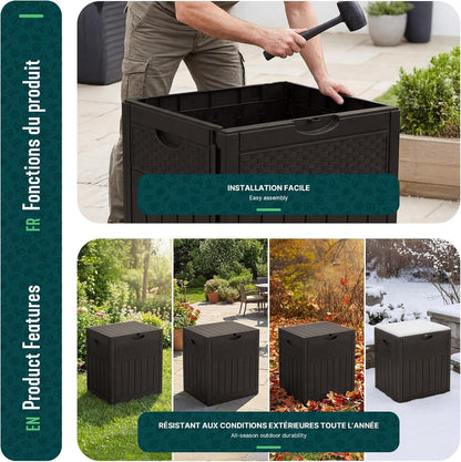  Vounot® Coffre De Rangement Extérieur 126L Boîte De Jardin Étanche Anti UV Couvercle Verrouillable Avec Poignées Encastrées 56 X 43 X 53 Cm Pour Jardin Terrasse Balcon Piscine Effet Polyrotin Marron