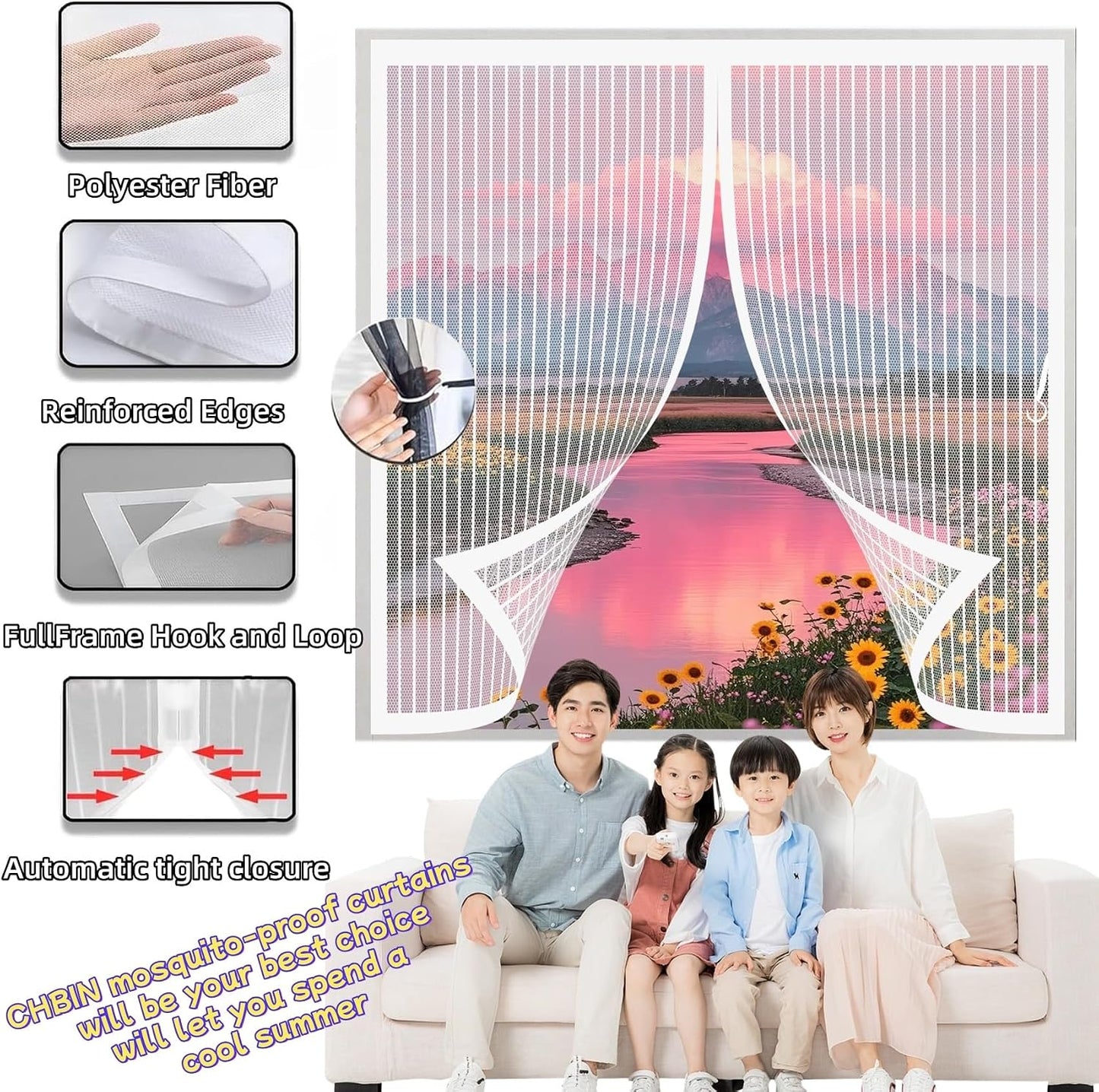  Magnetic Window Mosquito Net 99 X 95 Cm (W X H) Magnetic Seal Top And Bottom With Automatic Closure, Anti-Mosquito Curtain For Windows, White